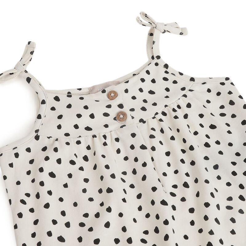 Girls White and Black Printed Long Dungaree image number 2